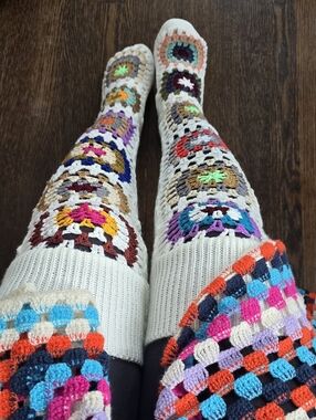 Granny Square Over-the-Knee Cabin Socks / Cozy Boho Cottagecore / OS